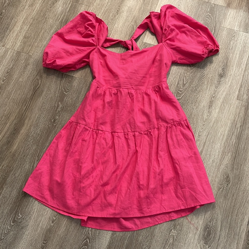 Hello Molly Best Weekend Pink Dress Tie Back Cutout Puff Sleeve Women 10 XL - Picture 8 of 9